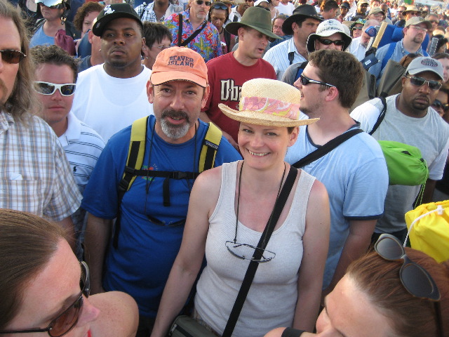 But sadly our friends Bob Skon & Kathleen Beardmore, shown here at Jazz Fest '08, won't be coming this year. Boo!