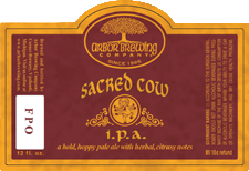 The label for Sacred Cow ipa, which features the logo that's now tattoed on Matt and Rene.