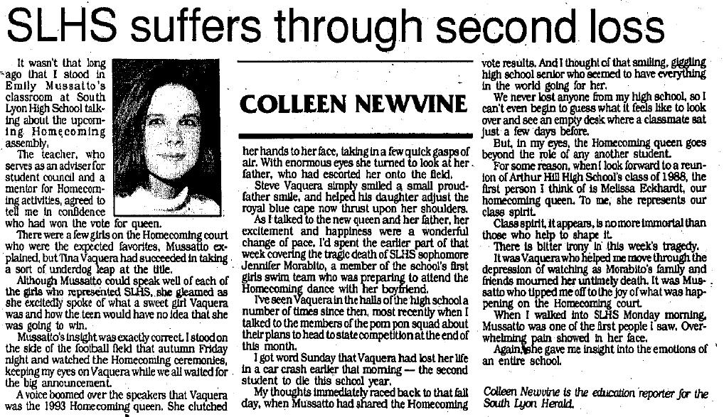 I wrote a column in 1994 after a second teen died in a car crash in the small school district I covered in the same year.