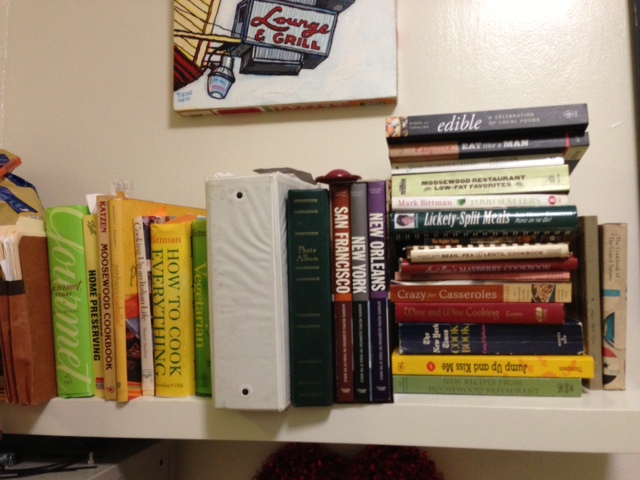 We have a shelf full of cookbooks, which help us figure out a plan when we cook.