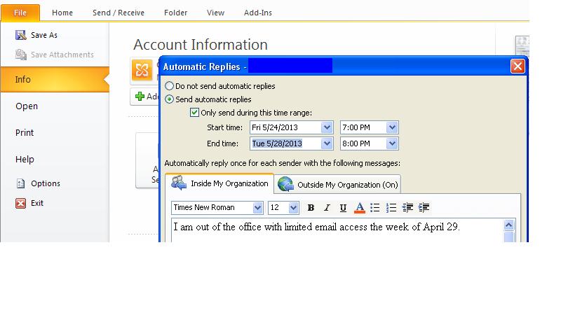 out of office email inside and outside organization