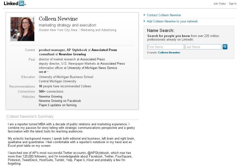 For now, colleennewvine.com points to my LinkedIn public profile.