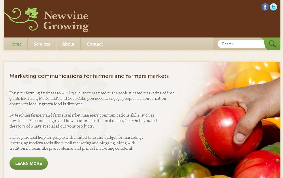 My website for Newvine Growing focuses on the farm and farmers market niche.