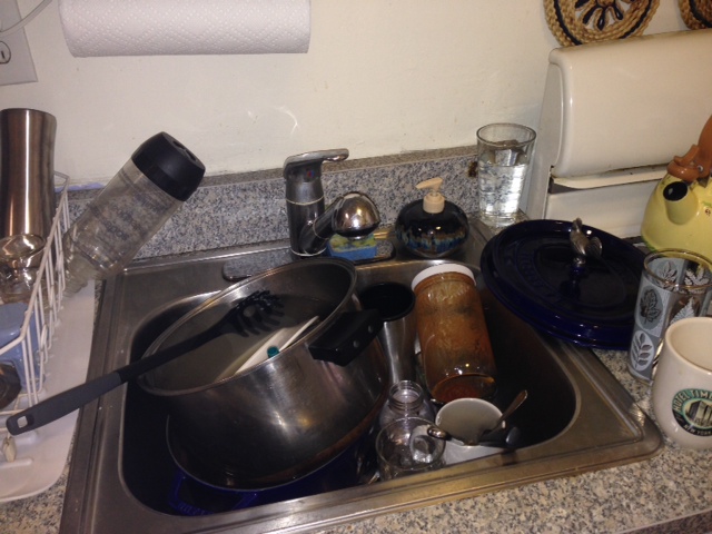 Dishes in our sink after a recent dinner with friends. I washed them right after taking this photo.