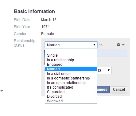 Facebook offers a wide range of relationship choices, but I've never seen anyone choose separated or divorced.