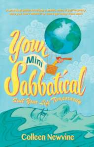 A traveler in a hot air balloon explores a land high above the ground, which takes the shape of a serene face. The text says: Your Mini Sabbatical, Quit Your Life Temporarily.